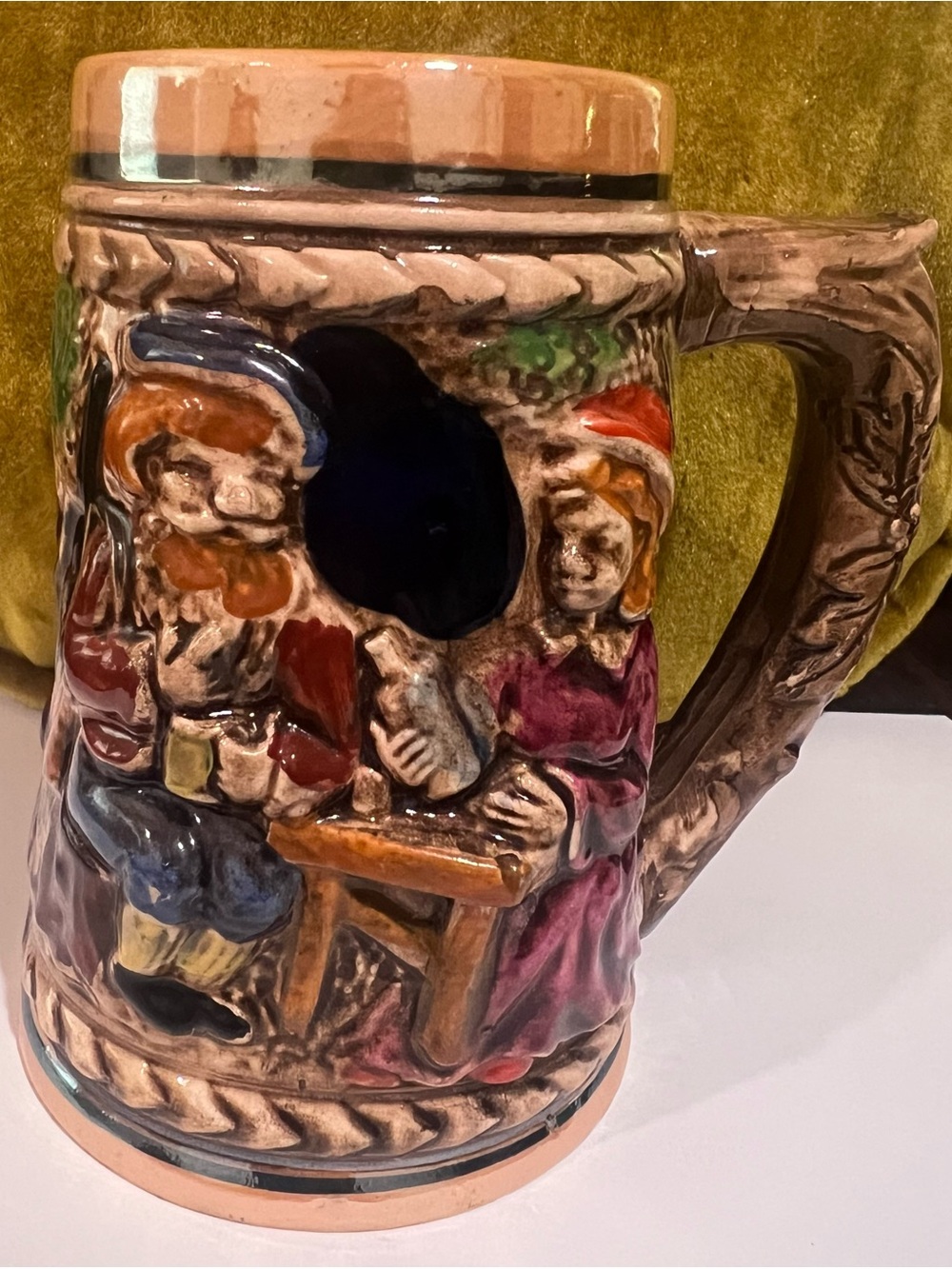 German Hand-Painted Ceramic 3D Beer Stein in Multicolor